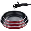 Bergner Click&Cook - Set di padelle 4 - pezzi da 18, 20 e 24 cm + manico rimovibile - Alluminio pressato e rivestito antiaderente - Per tutti i tipi di fornelli e forni - Padella