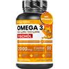 VitaStrong Olio di pesce Omega 3 2000 mg ad alto dosaggio con vitamina E, senza retrogusto - Olio di pesce Omega-3 con 700 mg di EPA e 500 mg di DHA, ad alta concentrazione - Integratore di Omega-3 puro per cuore, cervello e vista