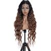 FASHION IDOL Parrucche ricce frontali 31" lunghe sintetiche naturali ondulate ad acqua per donne nere Ombre Brown con parrucca in pizzo HD tipo E