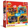 Trefl - Sam il pompiere, Pompiere in servizio - Puzzle 4 in 1, 4 puzzle, da 35 a 70 pezzi - Vari livelli di difficoltà, per bambini dai 4 anni in su