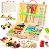 TONZE Cassetta Attrezzi Bambini in Legno Per Montessori Giocattoli Per 3 4 Anni, 35 Pezzi Giocattoli Educativi STEM Costruzione Giocattolo Set Di Strumenti Per Bambini