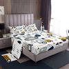 Loussiesd Parure di lenzuola per letto singolo, 3 pezzi, motivo con macchine edili (trattore, scavatore, camion, ecc.) in stile fumetto, di colore bianco e giallo, con lenzuolo con angoli con tasca profonda