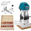 VIHBRAI Rifilatore fresatrice verticale per legno 800W con 15 pezzi, fresa in metallo duro, 6,0 + 6,35 mm, pinza di serraggio 30.000 giri/min, con attacco di aspirazione della polvere, 6 velocità