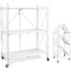 QWORK® Scaffali In Metallo, Scaffale Cucina, Scaffalatura, Scaffale Con Ruote, Pieghevoli, Non Richiede Installazione, Capacità Di Carico 240 Kg, 3 Ripiani, Bianco