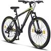 Licorne Bike - Mountain bike Diamond in alluminio, bicicletta per adolescenti, uomini e donne, cambio a 21 marce, freno a disco, forcella anteriore regolabile (27,5 pollici, nero e lime)