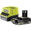 Ryobi RC18120-120CG, Kit Batteria al Litio 2.0Ah e Caricabatteria Rapido 2.0A 18V One+, Batteria di Lunga Durata con 4 Indicatori dello Stato di Carica, Tecnologia IntelliCell, Fai da Te