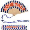 Fisura - Ventaglio originale con messaggio "¿Qué tal?". Ventaglio pieghevole in legno con motivo a righe, ventilatore manuale leggero per estate, spiaggia o città. Laccetto incluso 42,5 x 23 cm