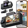 WOLFBOX i17 Telecamera per Auto Dash Cam 4K 3 Canali WiFi 5.8GHz con GPS Integrato e Scheda da 64GB, 2160P+1080P+1080P Anteriore/Posteriore/Interno, Visione Notturna IR, WDR, Modalità Parcheggio 24H
