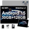 Dghrti Tablet Android 15, Schermo IPS HD 10 Pollici, 30 GB RAM e 128 GB + Estensione 1TB TF, Octo-Core e 8000mAh, WiFi 6, Widevine L1-5+8 MP, Telaio in Metallo, Tablet touch con Custodia- Grigio