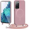 Spdymo Cover Magnetica per Samsung Galaxy S20 FE avec Cordino, Compatibile con MagSafe, Morbido Silicone Custodia per Samsung S20 FE con Collana Tracolla Antigraffio Protettiva Case, Rosa Oro