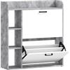 HOMCOM Scarpiera Slim con 2 Cassetti Ribaltabili e 3 Vani Aperti, Capacità 15 Scarpe, 83x24x90.5 cm, Grigio | Aosom Italy