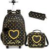 Egchescebo Zaino Trolley Scuola Elementare Cordata Bambina con Ruote Regoli da Viaggio Carrello Porta per La Bimba Ragazza Seven Media Asilo Bambino Stitch Superiori Ragazza Rotelle 17 3pcs Nero