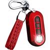 Ysbxitu Custodia protettiva per chiave telecomando a 3 pulsanti con portachiavi, compatibile con Fiat Lancia Panda Grande Punto Abarth 500 500L 500X 500C - Rosso
