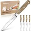 Freelander Set Coltelli da Bistecca 4 Pezzi con Manico in Legno | Coltelli Seghettati Affilati per Carne e Bistecche, Lama Resistente con Impugnatura Ergonomica in Legno