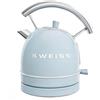 SWEISS Bollitore elettrico vintage KTL6 1,8L, acciaio inox, 2200W, compatto, pratico Ebollizione rapida, Livello dell'acqua visibile e graduato, Spegnimento automatico, Base 360°, Azzurro