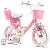 Glerc Maggie 14 Pollici Bicicletta Bambini Età 2 3 4 5 6 7 Anni Ragazza Bicicletta Principessa Stile con Sedile Bambola & Cestino & Ruote di Supporto & Campana per Compleanno Blu