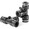 TAILONZ PNEUMATIC Nero 6MM OD Tee Raccordi in plastica da collegare a 3 vie Tubo Connect Push Fit Push Lock PE6(Confezione da 20)