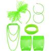 Blulu Accessori Costume Anni '80 da Donna Fascia per Capelli in Pizzo Orecchini Guanto a Rete Bracciale Collana per La Festa degli Anni '80 (Verde)