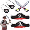 SAIIURV 6 Pezzi Accessori Costume Pirata per Feste Halloween Carnevale (Cappello Pirata, Benda Occhio, Spada Gonfiabile, Costume da Capitano)