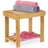 Relaxdays Sgabello Poggiapiedi in Bambù, fino a 100 kg, Appoggia Piedi Resistente per Bagno, 33,5 x 25 x 39 cm, Naturale