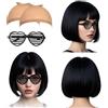 SAIIURV 4 Pezzi Nero Parrucca Caschetto Black Bob con Bangs parrucca nera corta Capelli Della Signora Di Modo Festa Parrucche Parrucca sintetica resistente al calore Daily Party(Nero)