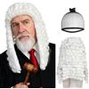 BECULINA Parrucche dell'avvocato bianco coloniale parrucca con cappuccio per capelli capelli lunghi ricci in polvere per uomini divertenti parrucche giudice bianco Peluca Blanca per costume Halloween