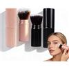 Qinsky Pennelli Trucco Retrattili 2 Pezzi Pennelli da Viaggio Fard Set Portatile con Coperchio Pennello Cipria Fondotinta Blush in Polvere e Crema