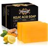 PIPIHUA Sapone All'acido Kojico di Limone per I'iperpigmentazione Barrette di Sapone per l'acne con Collagene, Curcuma, Collagene, Acido ialuronico (2×100g)