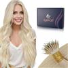 LaaVoo Extension Capelli Veri Nanoring Biondo Candido Extension Nano Capelli Lisci Remy Estensione Dei Capelli Nano Invisible 35cm 50g 50ciocche #613