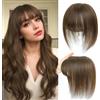 SEA SINGING Toppers per capelli da donna in veri capelli umani con frangia, cucito a mano, copertura 360° 3D, naturale per capelli sottili per donne topper (marrone medio)