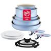 Lagostina Ingenio Pastel, Set di Padelle Antiaderenti 11 Pezzi con Manico Rimovibile, Compatibili con Induzione e Forno, Design Salvaspazio, Colore Brezza