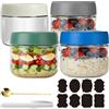 CNKHDZ Overnight Oats - 4 bicchieri Overnight Oats con coperchio, Meal Prep, riutilizzabili per marmellate fatte in casa, Mason Jar con cucchiaio, etichetta (multicolore, 300 ML)