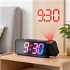 Probuk Sveglia Digitale da Comodino con Proiezione 180° e Temperatura, Orologio LED con 4 Livelli di Luminosità, Ricarica USB, per Bambini e Adulti Camera da Letto（nero）
