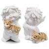 Logbuch-Verlag Coppia angeli IGOR con gatto: statuette angioletti portafortuna in resina bianca, soprammobili decorativi custodi, regalo compleanno matrimonio natale madre, statuina piccolo angelo, 7 cm