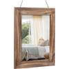 Muzilife Specchio da parete in legno massiccio, 40 x 50 cm, rettangolare, con cornice in legno, per camera da letto, bagno, soggiorno, corridoio, con corda in lino, colore marrone
