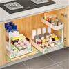 KUOGAS Organizer Sottolavello Cucina Regolabile in Metallo - Sistema Estraibile e Altezza Regolabile, Organizzatore Universale per Lavello in Cucina e Bagno con Porta Detersivi Salvaspazio (1, Bianco)