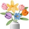 BDHYYM 6 tulipani artificiali all'uncinetto, come veri tulipani artificiali fatti a mano, con foglie, per vaso, casa, ufficio e fai da te, regalo di alta qualità per mamma, amici