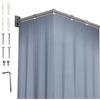 TWSOUL Asta pieghevole per tenda da doccia con tenda (1,5x1,8M), con foratura, asta da parete per tenda da bagno, regolabile, impermeabile, forma L/U a scala, forma dritta (asta da 154 cm, blu a 5 pieghe)