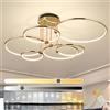 YYUTLUO LED Plafoniera, Ø105cm Lampadario Cerchio In Metallo Dorato, 145W Dimmerabile Continuo 3000-6000K, Lampadario Rotondo Moderno In Placca Camera Letto Soggiorno Bambini Ufficio Studio (6 Anelli)