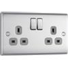 British General Masterplug NBS22G 13A - Presa con interruttore a 2 uscite, a doppio polo, in acciaio spazzolato, con inserto grigio