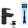 GROHE Start Edge QuickFix - Miscelatore Lavabo con Set Scarico Pop-Up (Taglia S, Cartuccia Ceramica 28 mm, Risparmio Idrico, Attacchi 3/8 Pollici, QuickTool Incluso), Nero Opaco, 233422431