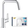 GROHE Start QuickFix rubinetto da cucina monocomando (canna a U alta 310 mm, cartuccia in ceramica da 28 mm, rotazione 150°, tubi di raccordo 3/8, facile installazione), finitura Cromo, 1012420000