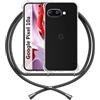 ANFAIRLACE Cover Cordino Compatibile con Google Pixel 10a, Custodia Laccio Trasparente Silicone Morbido Regolabile Antiurto Rinforza Angoli Cuscino d'Aria Chiaro Case, Nero