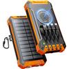 Genmifly Power Bank Solare 26800mAh con 4 Cavi, Caricabatterie Solare Portatile Wireless Batteria Esterna USB-C 15W Ricarica Rapida 6 Uscite 3 Ingressi per Telefono, Power Bank con Torcia, Moschettone
