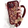 Kueqeay Cover con Cordino per iPhone 16 Pro 6,3'', Silicone Custodia Aesthetic Fiore Rosso Donne Mädchen Modello Disegni Collana Universale Regolabile Protezione Fotocamera Antiurto Case, 03
