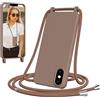 Jrkvniv Cover per iPhone X/XS con Cordino, Morbido TPU Silicone Case con Laccio Tracolla, Regolabile e Rimovibile, Antiurto AntiGraffio Case per iPhone X/XS, Marrone