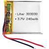 Liter energy battery Batteria 303030 LiPo 3.7V 240mAh 0.888Wh 1S 5C Liter Energy Battery per l'elettronica Ricaricabile Telefono Portatile Smartwatch Orologio GPS - Non adatto per Radiocomando 32x30x3mm (240mAh|303030)