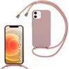 MBSLFY Cover per Cordino con Collana per iPhone 12 Mini, Custodia Silicone Morbido con Corda, Case Tracolla Silicone con Necklace Regolabile per iPhone 12 Mini, Rosa chiaro