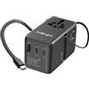 MINIX Adattatore da viaggio universale 100 W con cavo USB C retrattile, PD 3.0 GaN III, porte USB-C * 3 USBA * 1, presa AC, caricatore da viaggio globale per computer portatili tablet telefoni