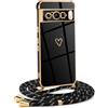 Mkej Custodia con Collana per Google Pixel 8 Pro, Cover Donna Cuore amore con Cordino, Case con Laccio Tracolla Elettrolitico TPU Cover con Collana per Google Pixel 8 Pro - oro nero